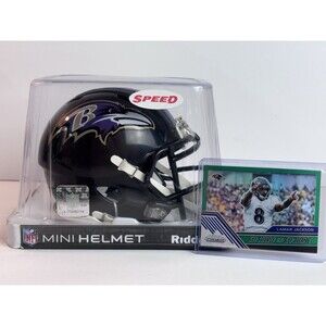 Baltimore Ravens QB Speed Mini Helmet Riddell & Lamar Jackson Refractor Card